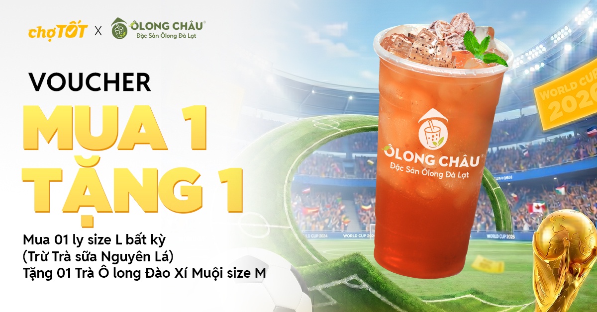 MUA 1 TẶNG 1 - 1 Ly size L bất kỳ (trừ Trà Sữa Nguyên Lá) → Tặng Trà Ô Long Đào Xí Muội size M)