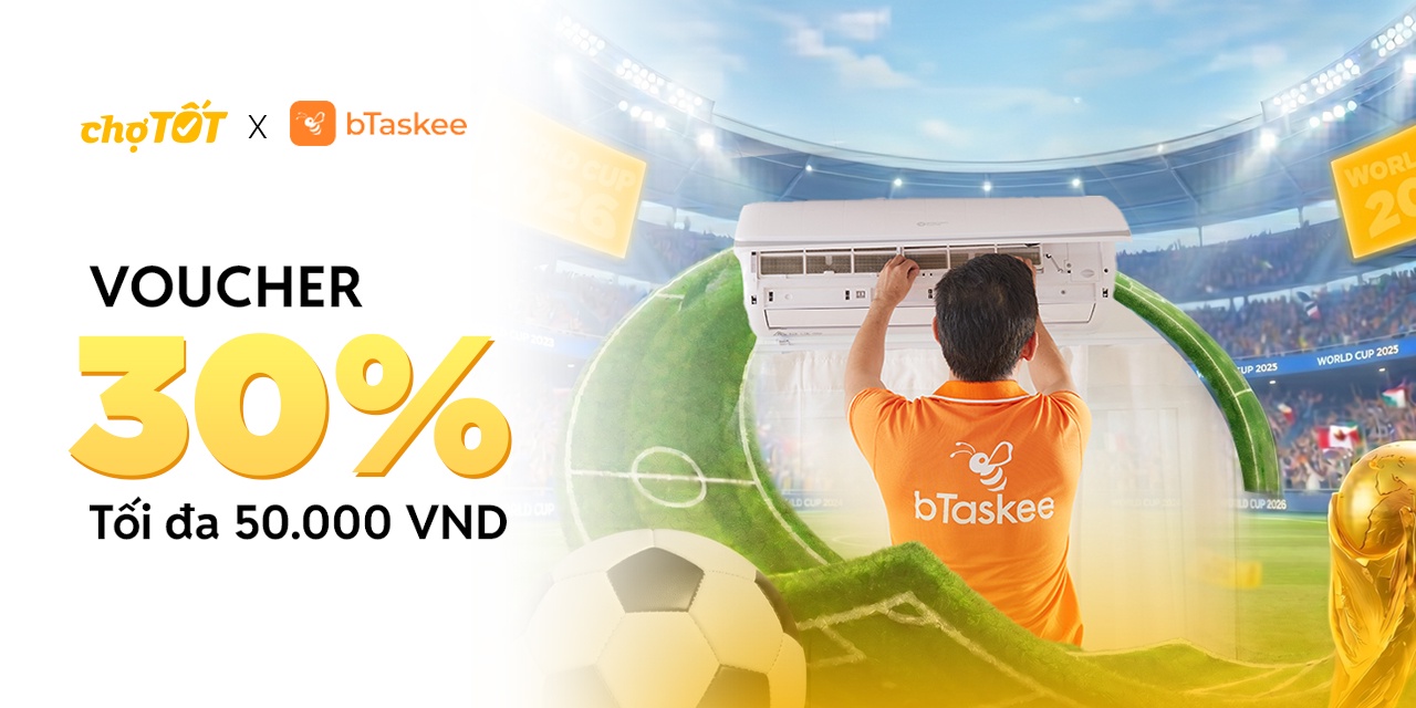 Voucher giảm 30% tối đa 50,000 VND áp dụng cho nhóm dịch vụ bCleaning gồm 1 trong các dịch vụ:  Tổng Vệ sinh, Vệ sinh máy lạnh, Vệ sinh Sofa Nệm Rèm, Vệ sinh máy giặt trên bTaskee – Ứng dụng tiện ích gia đình