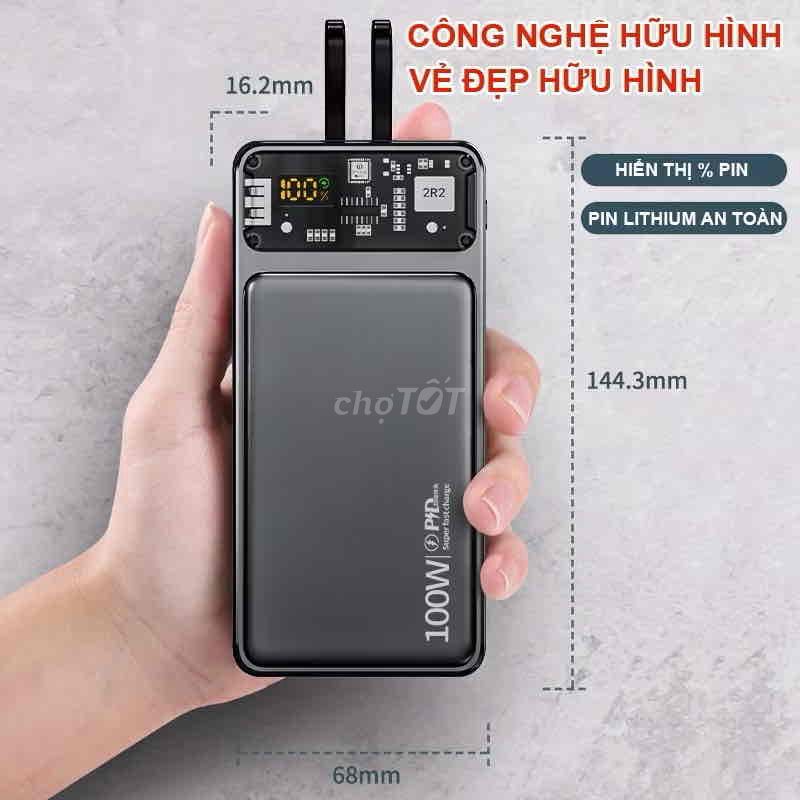 Sạc Dự Phòng 30000mah, Tích Hợp 2 Dây Sạc, Sạc Siê