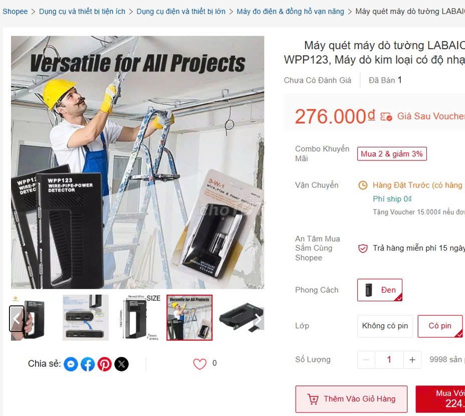 Máy dò Kim Loại, dò dây điện âm tường, WPP123. Mua bán Đồ chuyên dụng, Giống nuôi trồng tại Thành phố Dĩ An Bình Dương được đăng bởi hàng mới thanh lý 1 nữa giá hình 1