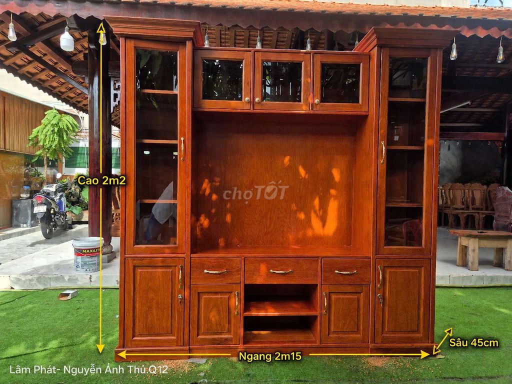 Tủ trang trí Gỗ sồi Nâu gỗ 2m15x2m2x45cm chống mọt. Mua bán Tủ, kệ gia đình tại Quận 12 Tp Hồ Chí Minh được đăng bởi XƯỞNG GỖ LÂM PHÁT hình 1