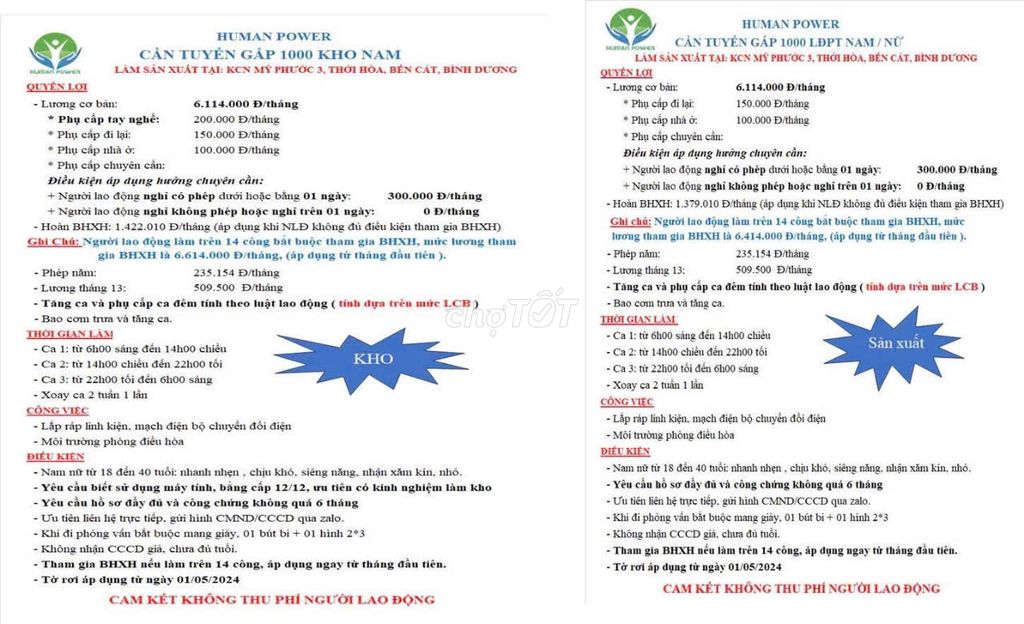 *** LĐPT Mỹ Phước 3 - BÌnh Dương.. Việc làm tại Thị xã Bến Cát Bình Dương được đăng bởi CÔNG TY TNHH HUMAN POWER hình 2