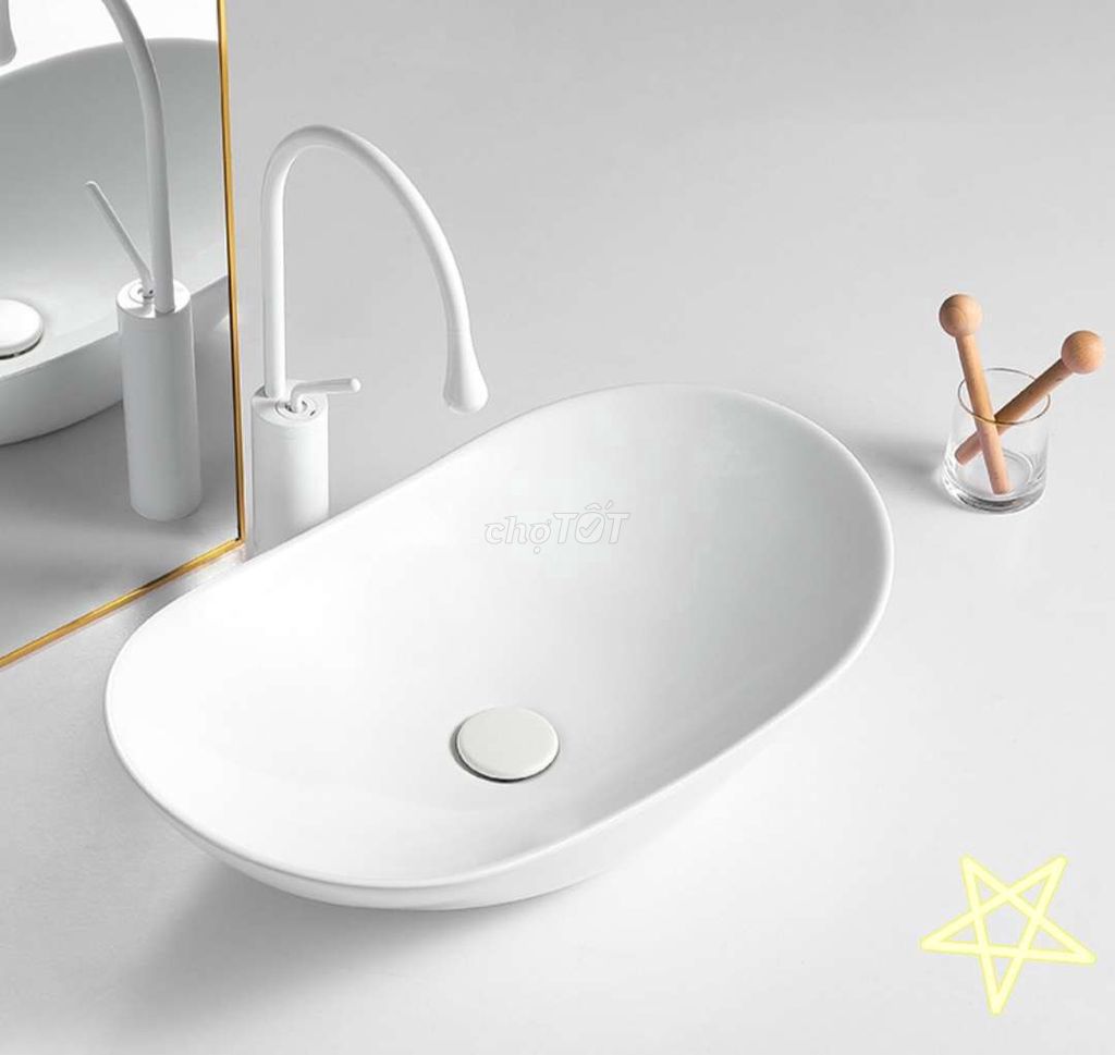 Chậu Lavabo Đặt Bàn Oval Thuyền Trắng Cao Cấp