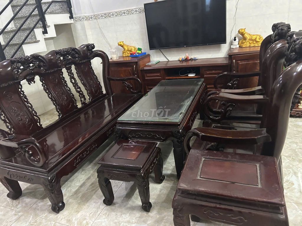 Thanh lý bộ bàn ghế sofa gỗ mun Nam Phi 5 món