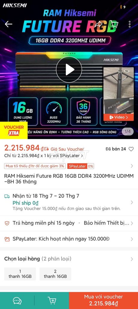 RAM Hiksemi Future RGB DDR4 16GB 3200MHz. Mua bán Linh kiện (RAM, Card...) tại Thành phố Qui Nhơn Bình Định được đăng bởi Thanh Bui hình 1