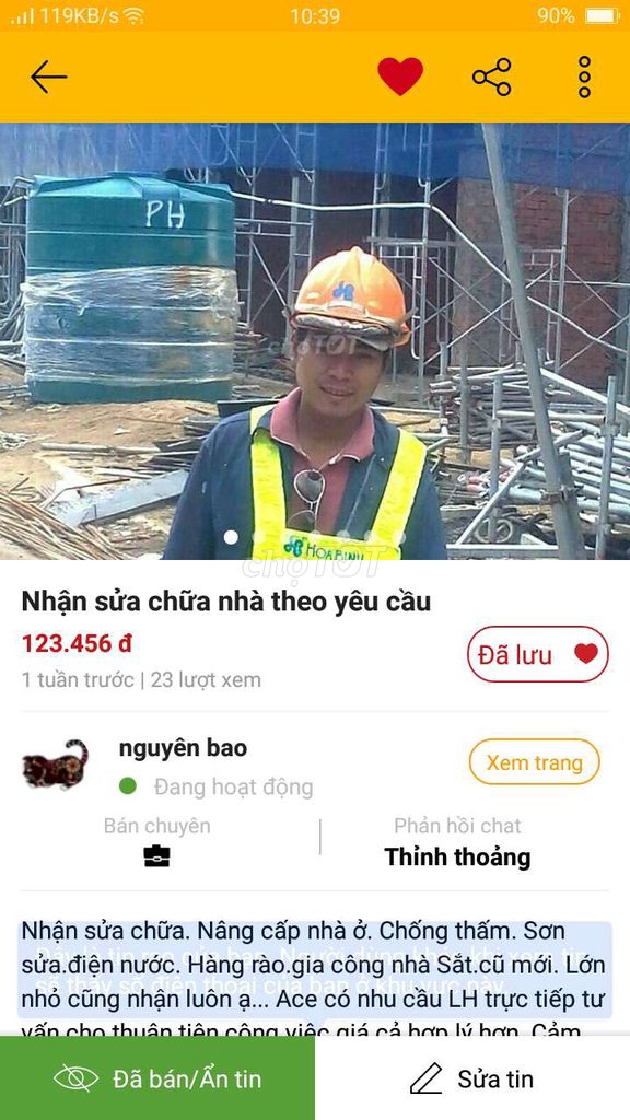 Nhận sửa chữa nhà khu vực t.p Tây Ninh. Dịch vụ tại Thành phố Tây Ninh Tây Ninh được đăng bởi Chợ Đồ Cũ TN hình 1