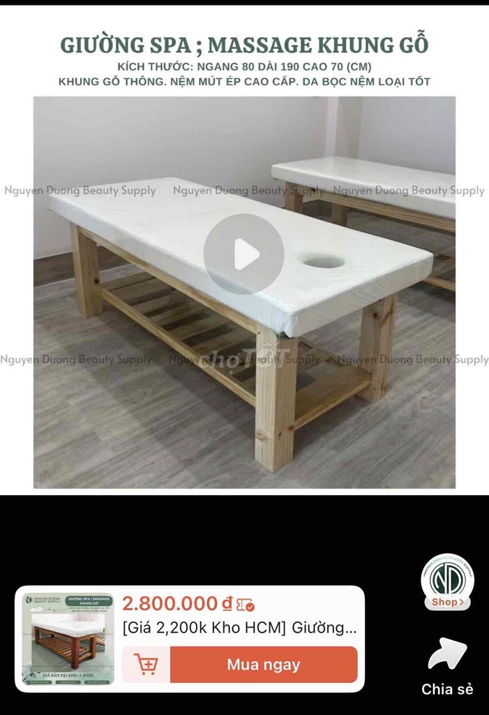 Giường Spa/Massage Gỗ thông Trắng 190x80x70cm. Mua bán Đồ chuyên dụng, Giống nuôi trồng tại Quận Gò Vấp Tp Hồ Chí Minh được đăng bởi mai hình 1