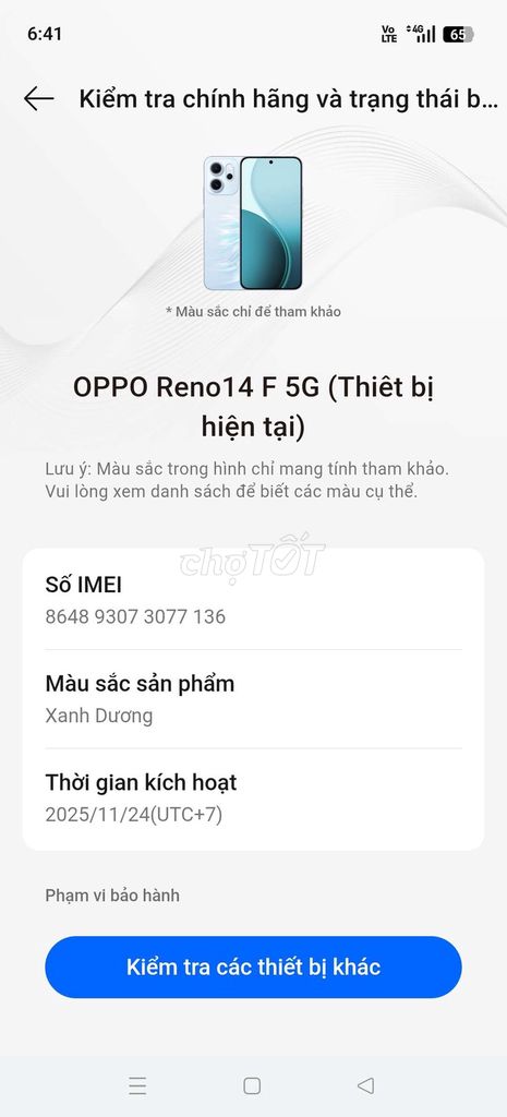 Oppo Reno14 F 5G 256GB Xanh Dương. Mua bán Điện thoại tại Thành phố Buôn Ma Thuột Đắk Lắk được đăng bởi Khoa Lê hình 1