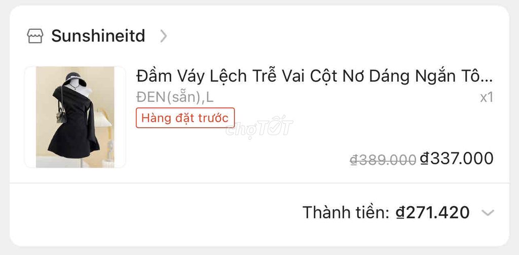 Pass đầm lệch trễ vai cột nơ dáng xoè bồng màu đen