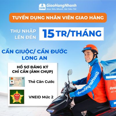 CẦN ĐƯỚC - TUYỂN DỤNG NHÂN VIÊN GIAO HÀNG 15TR/TH