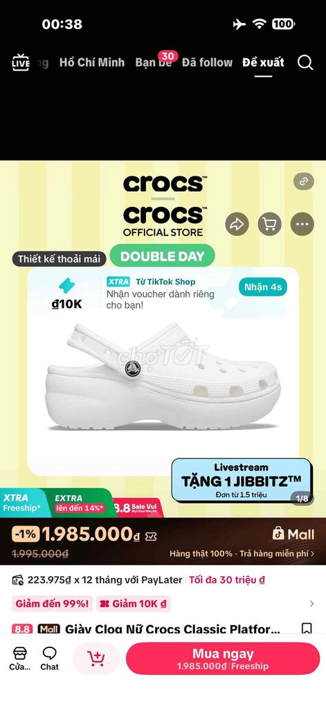 Dép Crocs Classic Platform Nữ Trắng Size 40. Mua bán Giày dép tại Quận 1 Tp Hồ Chí Minh được đăng bởi Nguyen Ngoc An hình 1