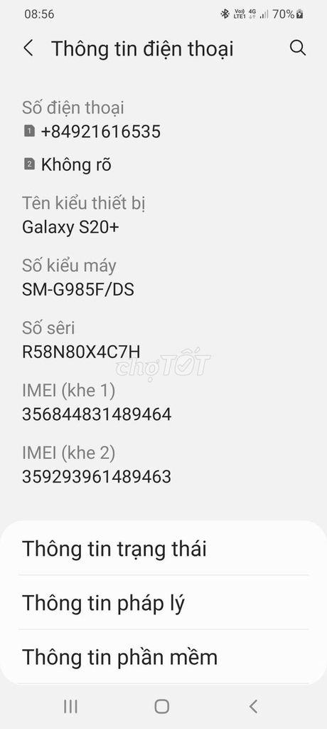 galaxy s20+ ram 8 .256g máy rất mượt . Mua bán Điện thoại tại Huyện Giồng Trôm Bến Tre được đăng bởi tran duy nguyen hình 1