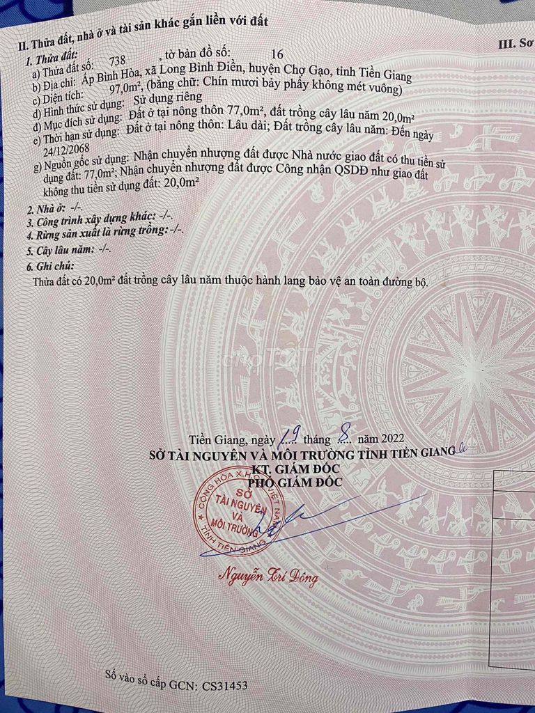 CHÍNH CHỦ cần bán gấp ĐẤT THỔ CƯ SẠCH ĐẸP
