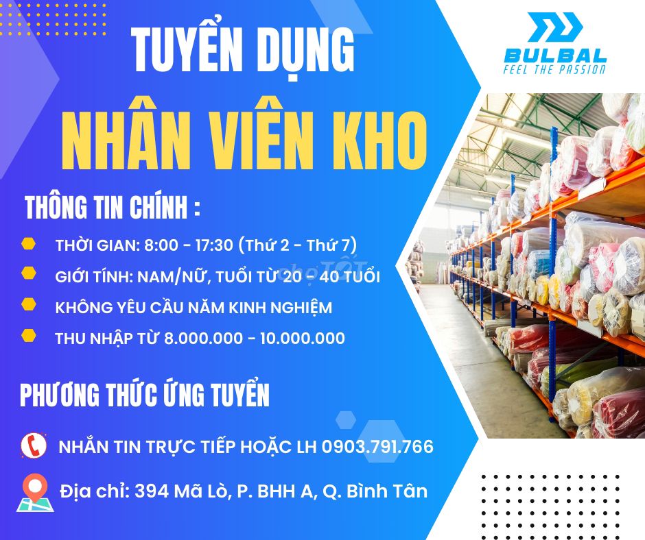 TUYỂN NHÂN VIÊN KHO HÀNG QUẦN ÁO - ĐI LÀM NGAY