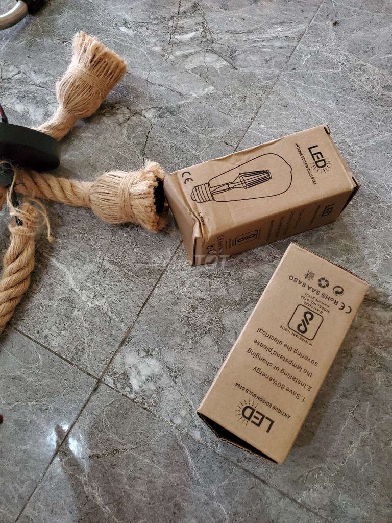 Bộ đèn thả dây thừng 2 đui sẵn hai đèn led vàng