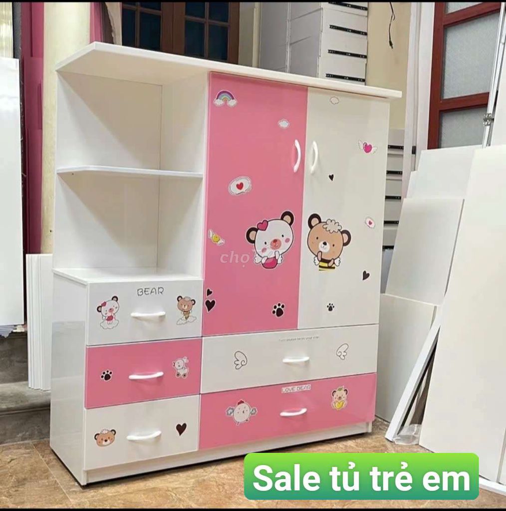 Tủ quần áo trẻ em kt 1m25x1m05x40, tặng sticker