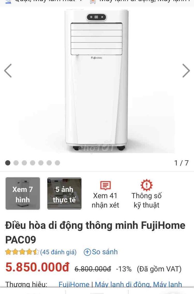 Điều hòa di động FujiHome PAC09. Mua bán Máy lạnh, điều hoà tại Quận Tân Phú Tp Hồ Chí Minh được đăng bởi ANH ĐỊA hình 1