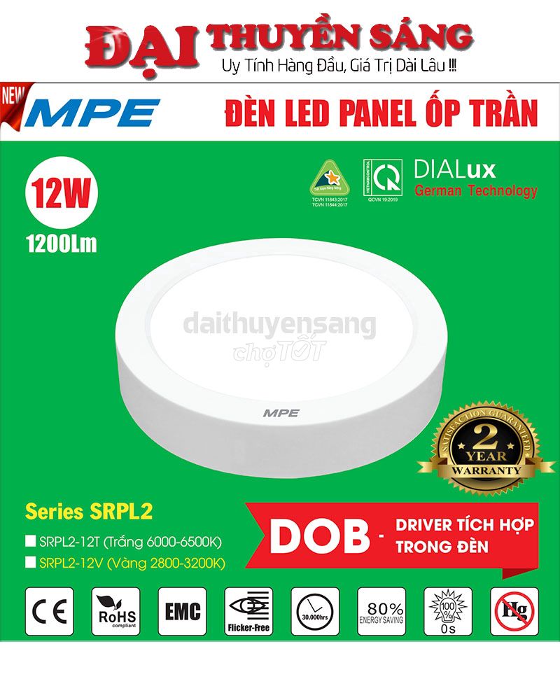 ĐÈN LED ỐP NỔI 12W MPE TRÒN VỎ TRẮNG  – BH 2 NĂM