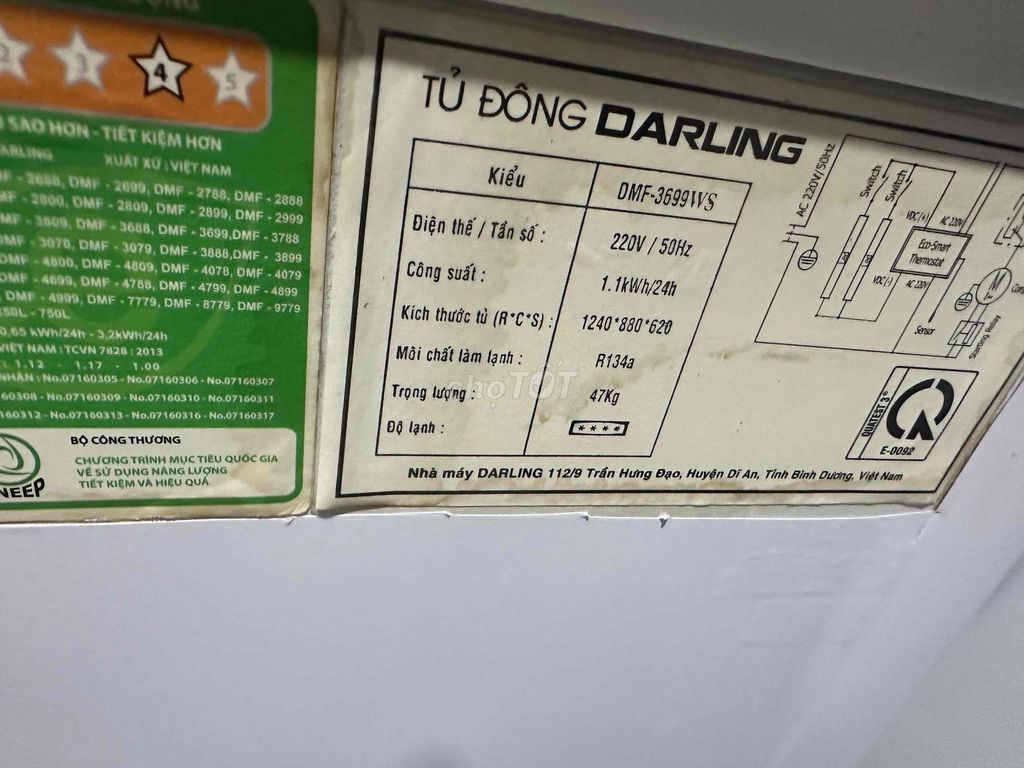 Tủ đông Darling DMF-3699VI 360L. Mua bán Tủ lạnh tại Quận Tân Phú Tp Hồ Chí Minh được đăng bởi SƠN MUA BÁN ĐỒ CŨ hình 1