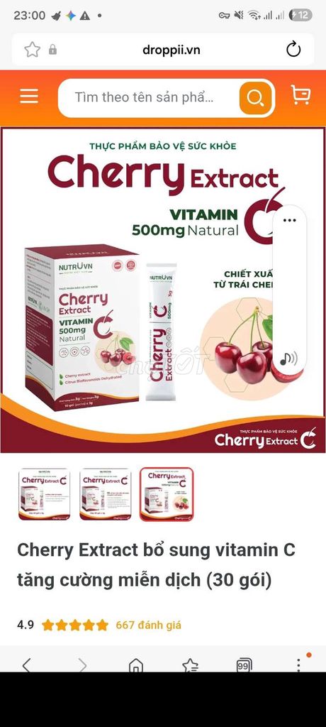 Bột pha Cherry Extract Nutri Việt Nam. Mua bán Đồ ăn, thực phẩm và các loại khác tại Thành phố Hưng Yên Hưng Yên được đăng bởi Trần Bạch Vy hình 1