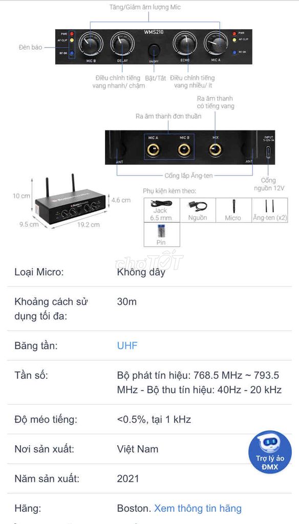 Micro không dây Boston Acoustics WMS210 có Echo