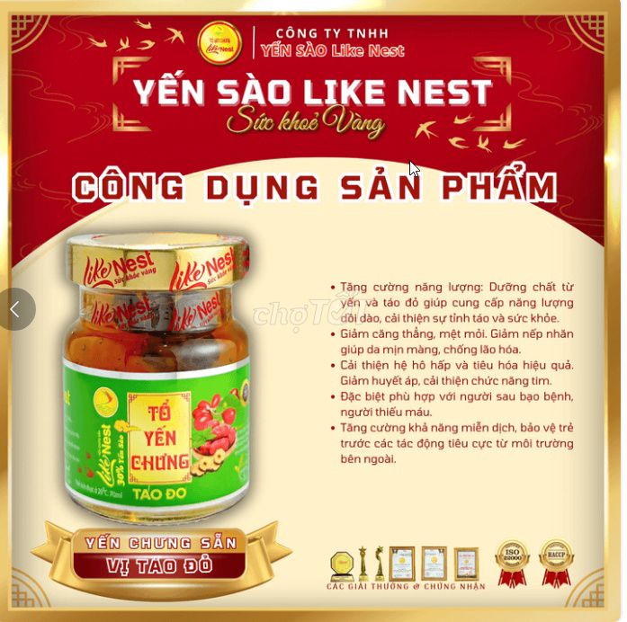 12 hũ Yến chưng táo đỏ 70ml Like Nest. Mua bán Đồ ăn, thực phẩm và các loại khác tại Quận Hoàng Mai Hà Nội được đăng bởi Siêu thị Anh Tú 88 hình 1