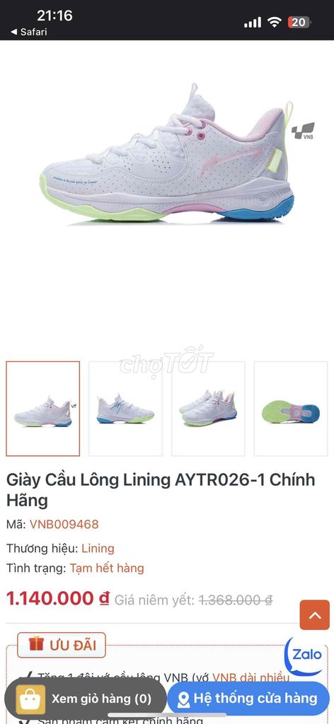 Giày cầu lông Lining AYTR026-1 cũ size 36 1/3