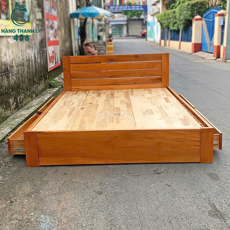 Giường 1M6x2M Gỗ Xoan Đào Hộc Tiện Lợi Cũ Giá Rẻ