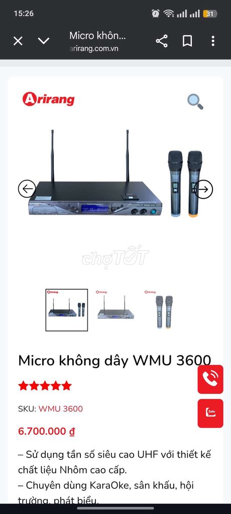 Micro xịn Arirang WMU 3600. Mua bán Tivi, Âm thanh tại Quận Tân Phú Tp Hồ Chí Minh được đăng bởi HDK hình 6
