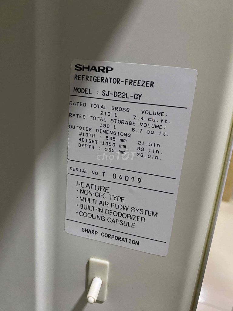 Thanh lý tủ lạnh Sharp 210L hàng Thái