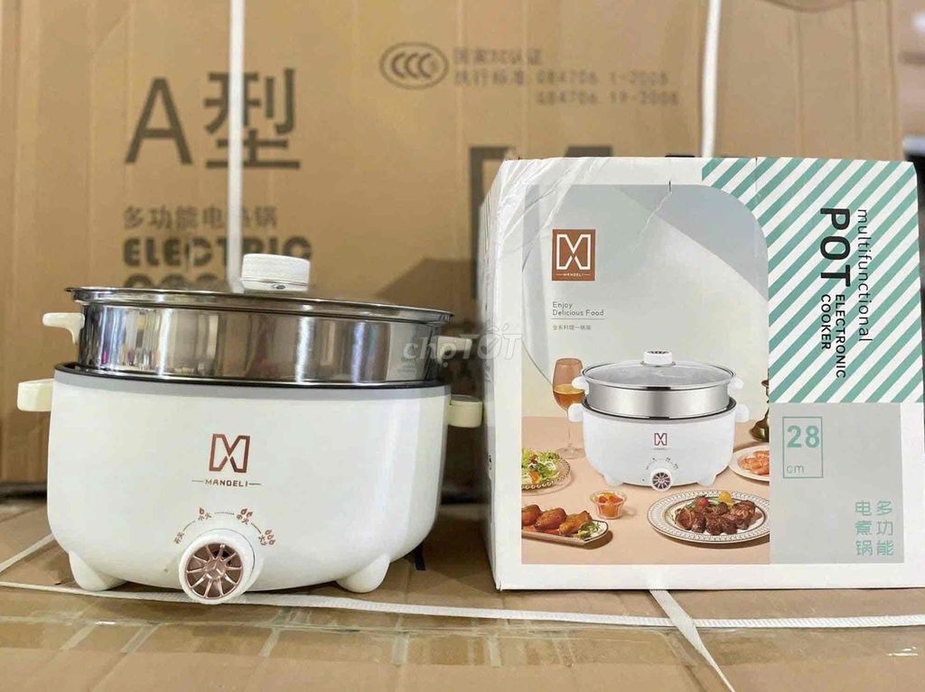 Nồi Lẩu Điện Đa Năng 2 Tầng Mandeli Kèm Giá Hấp