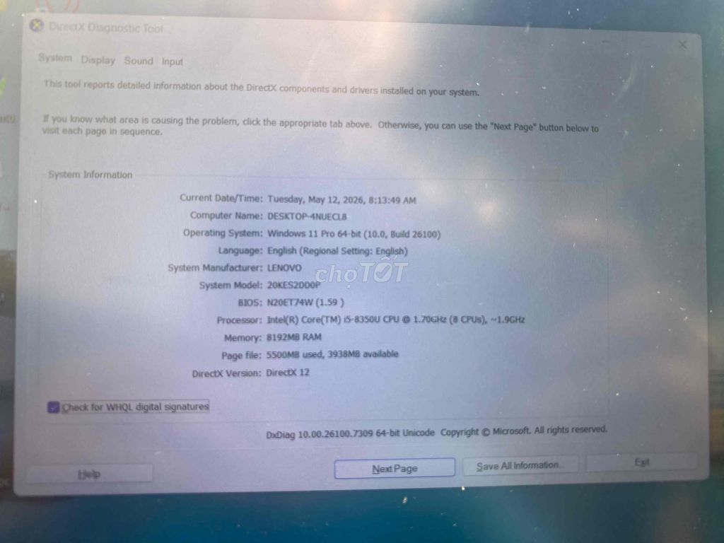 Lenovo 20KES2DD0P i5-8350U 8GB. Mua bán Laptop tại Huyện Hóc Môn Tp Hồ Chí Minh được đăng bởi Tâm Linh hình 1
