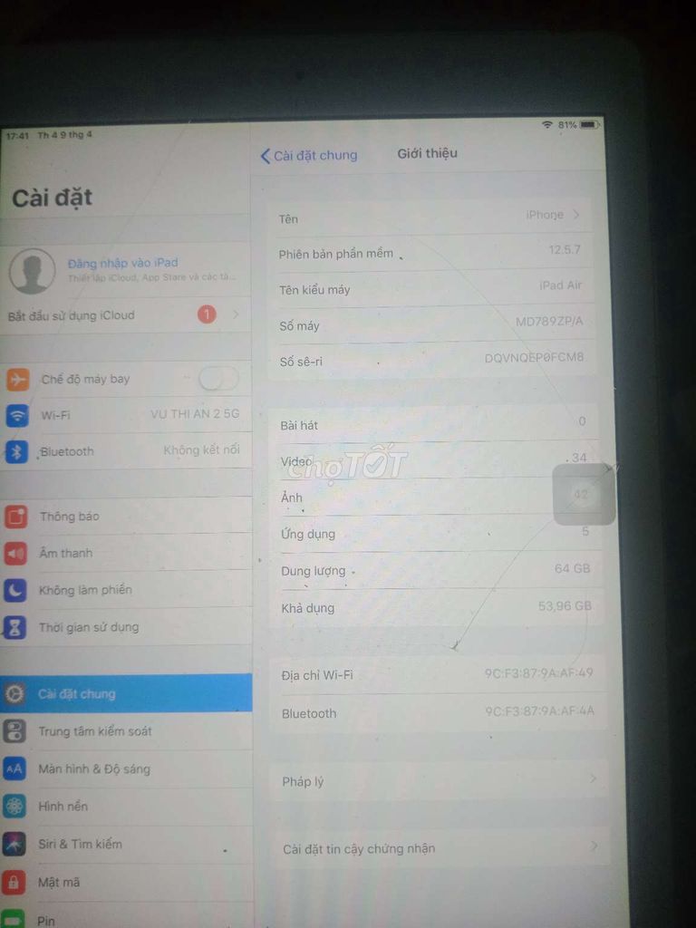 IPad Air nứt kính. Mua bán Máy tính bảng tại Thị xã Tân Uyên Bình Dương được đăng bởi Nguyễn Hữu phuc hình 1