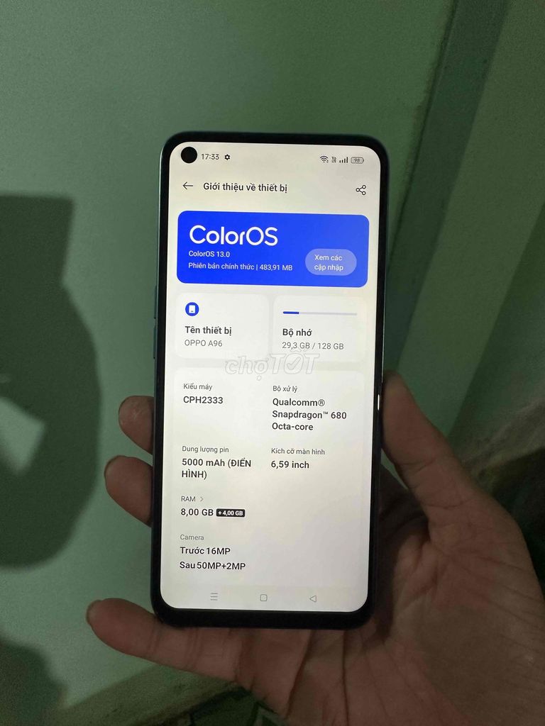 OPPO A96 8GB/128GB Xanh ngọc. Mua bán Điện thoại tại Huyện Gò Công Đông Tiền Giang được đăng bởi Phong Vũ hình 1