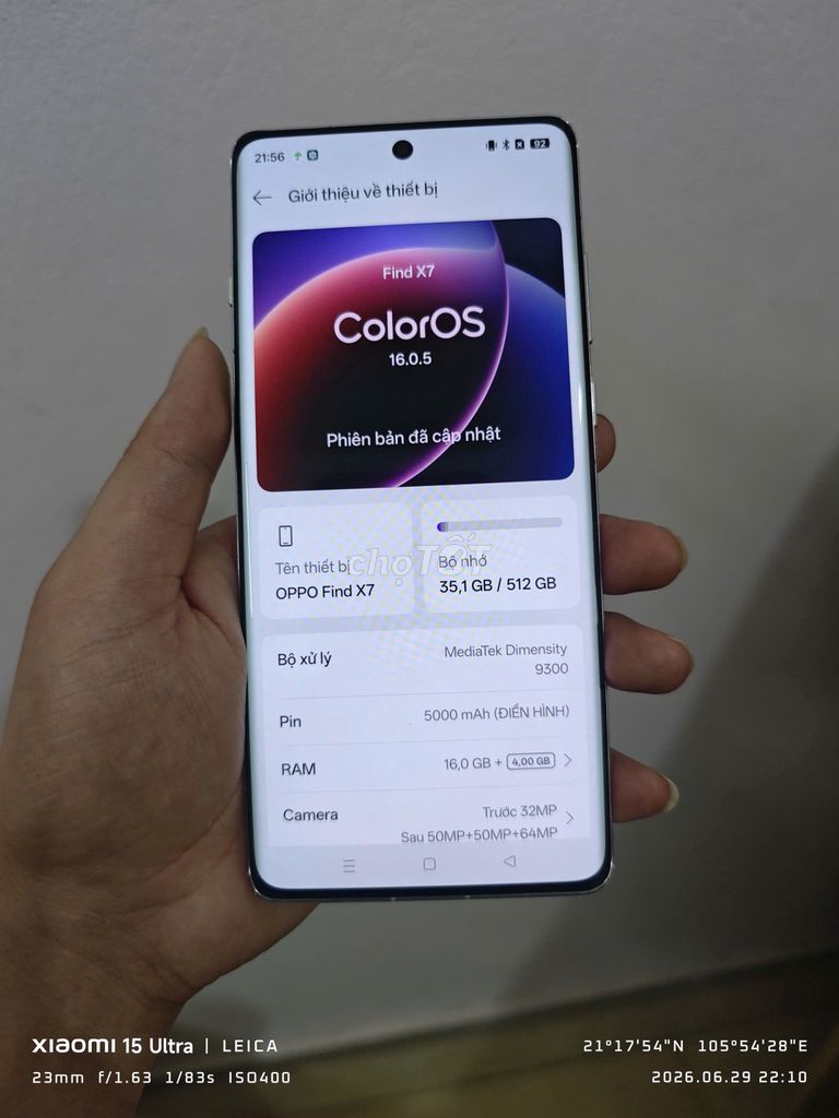 Oppo Find X7 16+512Gb pin 93%. Mua bán Điện thoại tại Huyện Sóc Sơn Hà Nội được đăng bởi Vuong Xuan Hung hình 1