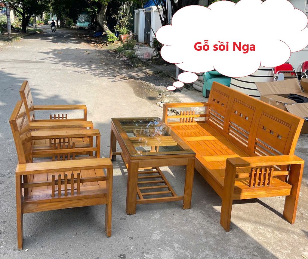 Thanh lý bộ ghế salon gỗ sồi Nga, sa lông gỗ đẹp