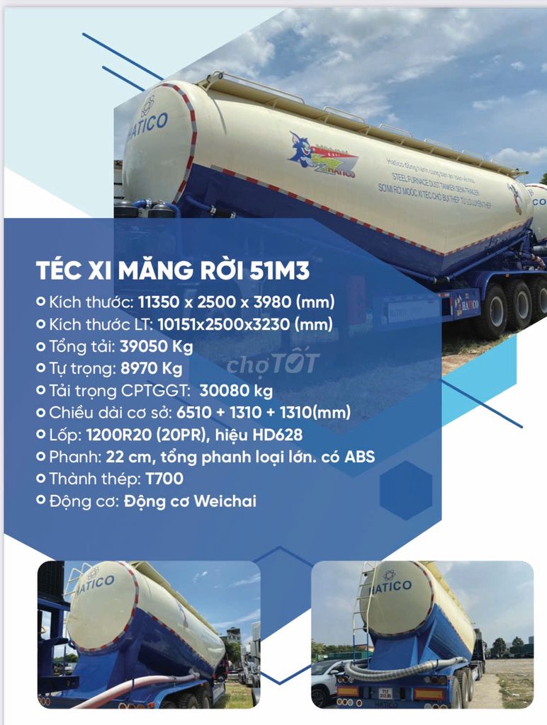 Téc xi măng rời 51m3, thương hiệu Hatico