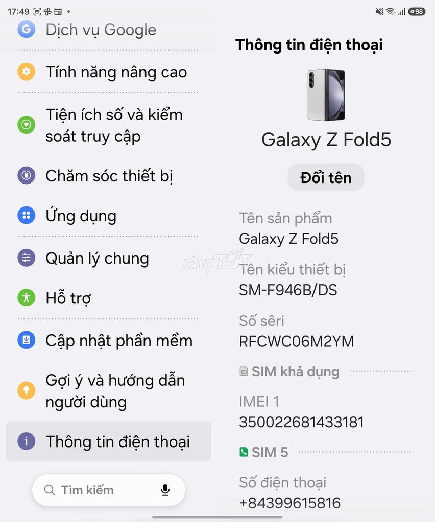 Samsung Galaxy Z Fold5 Xám Màn trong đốm. Mua bán Điện thoại tại Quận Hồng Bàng Hải Phòng được đăng bởi Dat667667 hình 1