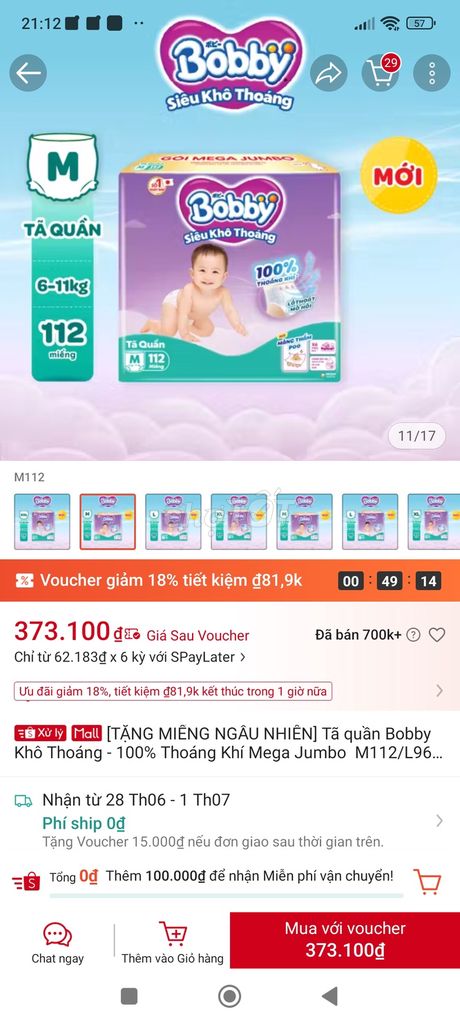 Tã quần Bobby size M 112 miếng. Mua bán Mẹ và bé tại Huyện Thanh Trì Hà Nội được đăng bởi Bông hình 1
