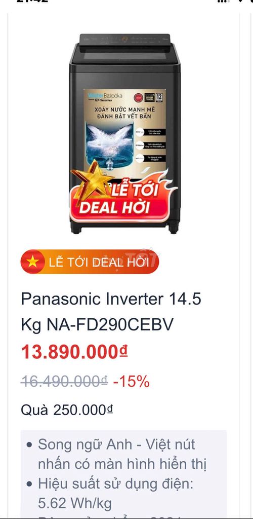 Máy giặt Panasonic 14.5kg Mới. Mua bán Máy giặt tại Huyện Hòa Vang Đà Nẵng được đăng bởi HOÀNG hình 1