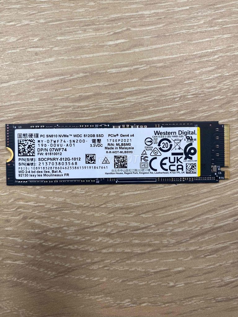 Ổ cứng SSD WD gen4 SN810 512GB M.2 NVMe. Mua bán Linh kiện (RAM, Card...) tại Thị xã Phú Mỹ Bà Rịa - Vũng Tàu được đăng bởi Nhã Hân hình 1