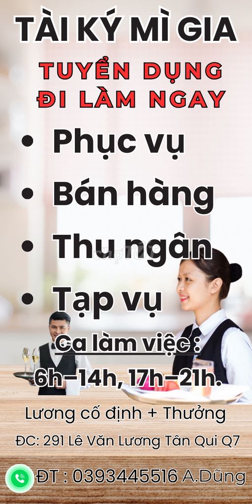 Phục vụ - Bán Hủ Tiếu - Thu Ngân - Tạp Vụ. Việc làm tại Quận 7 Tp Hồ Chí Minh được đăng bởi Tài Ky Mì GIa hình 2