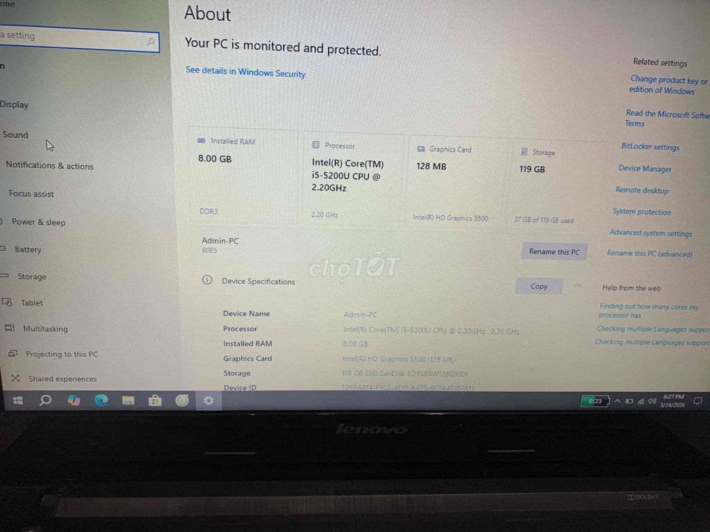Lenovo Core i5 Gen 5 8GB/120GB Đen. Mua bán Laptop tại Huyện Duyên Hải Trà Vinh được đăng bởi Máy Tính Đăng Khôi  hình 1