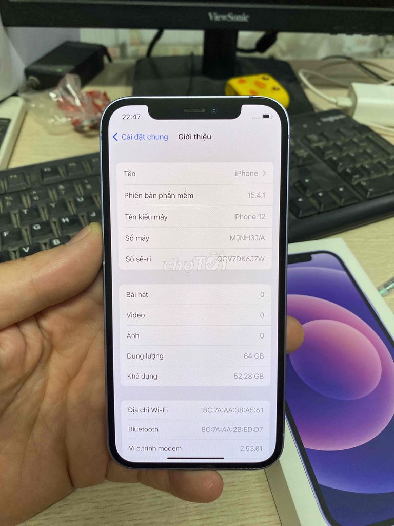 Apple iPhone 12 64GB Tím. Mua bán Điện thoại tại Quận Hai Bà Trưng Hà Nội được đăng bởi Quốc Bảo hình 1