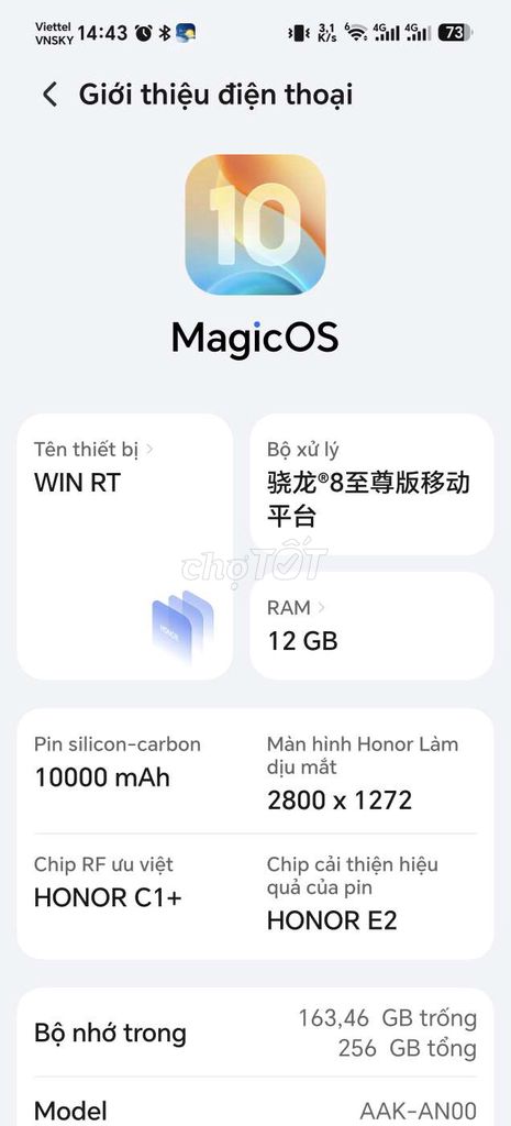 Honor WIN RT 12GB/256GB gl hoặc bán. Mua bán Điện thoại tại Huyện Châu Thành Tiền Giang được đăng bởi Giao lưu vui vẻ hình 1