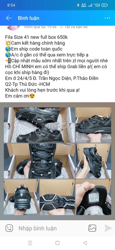 Giày fila chính hãng size 41 new 100% full box