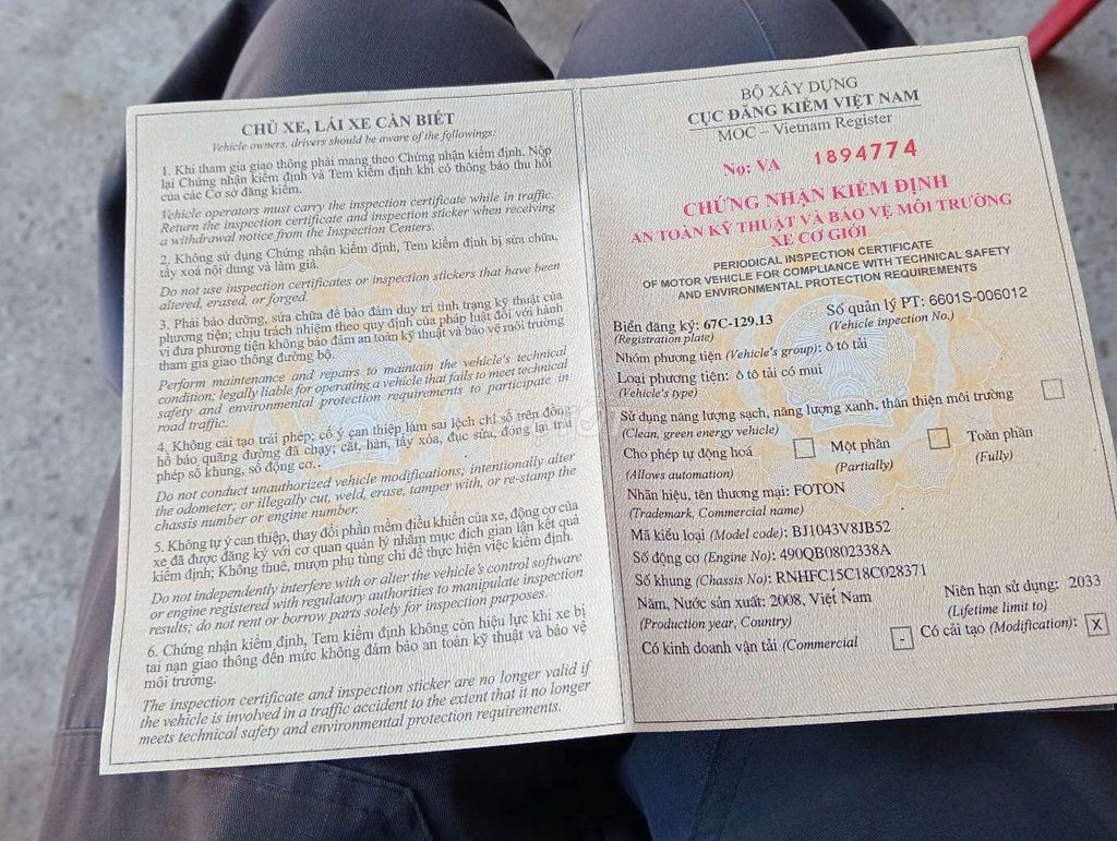 Xe tải foton 1,25t, đời 2008. Mua bán Xe tải, xe ben tại Huyện Tri Tôn An Giang được đăng bởi Lathanhnghi hình 3