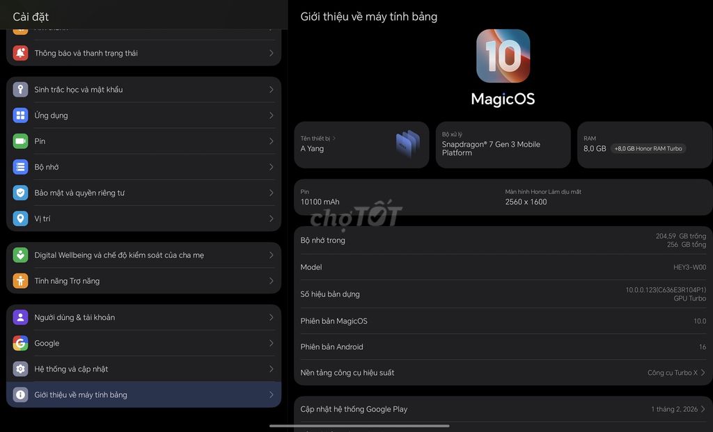 Honor Pad 10 Snap 7 Gen 3 8GB/256GB. Mua bán Máy tính bảng tại Quận Hai Bà Trưng Hà Nội được đăng bởi Dương Vũ  hình 1