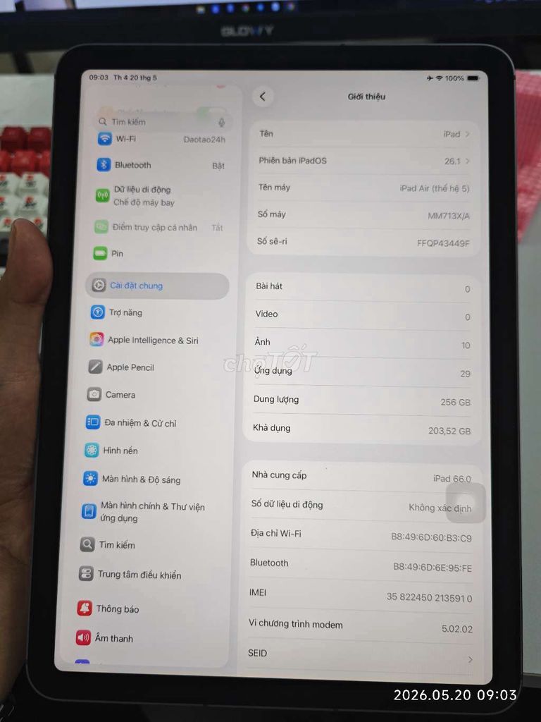 Apple iPad Air 5 256GB Xám 99%. Mua bán Máy tính bảng tại Quận 5 Tp Hồ Chí Minh được đăng bởi Trần Hữu Nghĩa hình 1