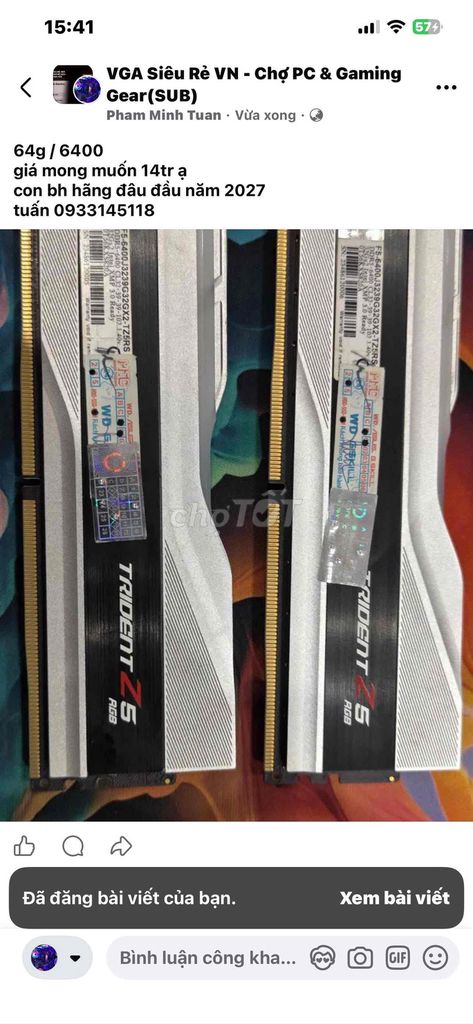 RAM G.Skill Trident Z5 RGB 64GB. Mua bán Linh kiện (RAM, Card...) tại Huyện Hòa Thành Tây Ninh được đăng bởi Trung Tâm Máy Tính GK GAMMING hình 1